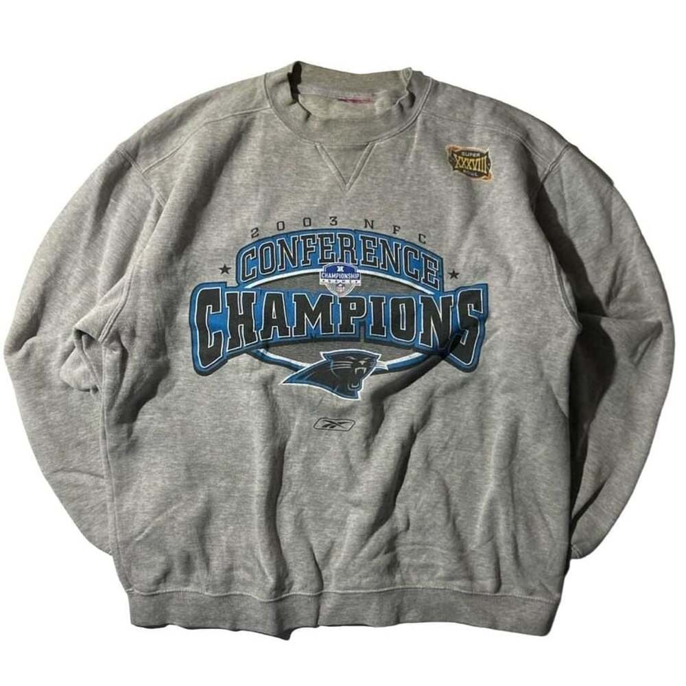 VTG 2003 Reebok NFL Carolina Panthers Conference Champions Grey Crewneck Sweatsh